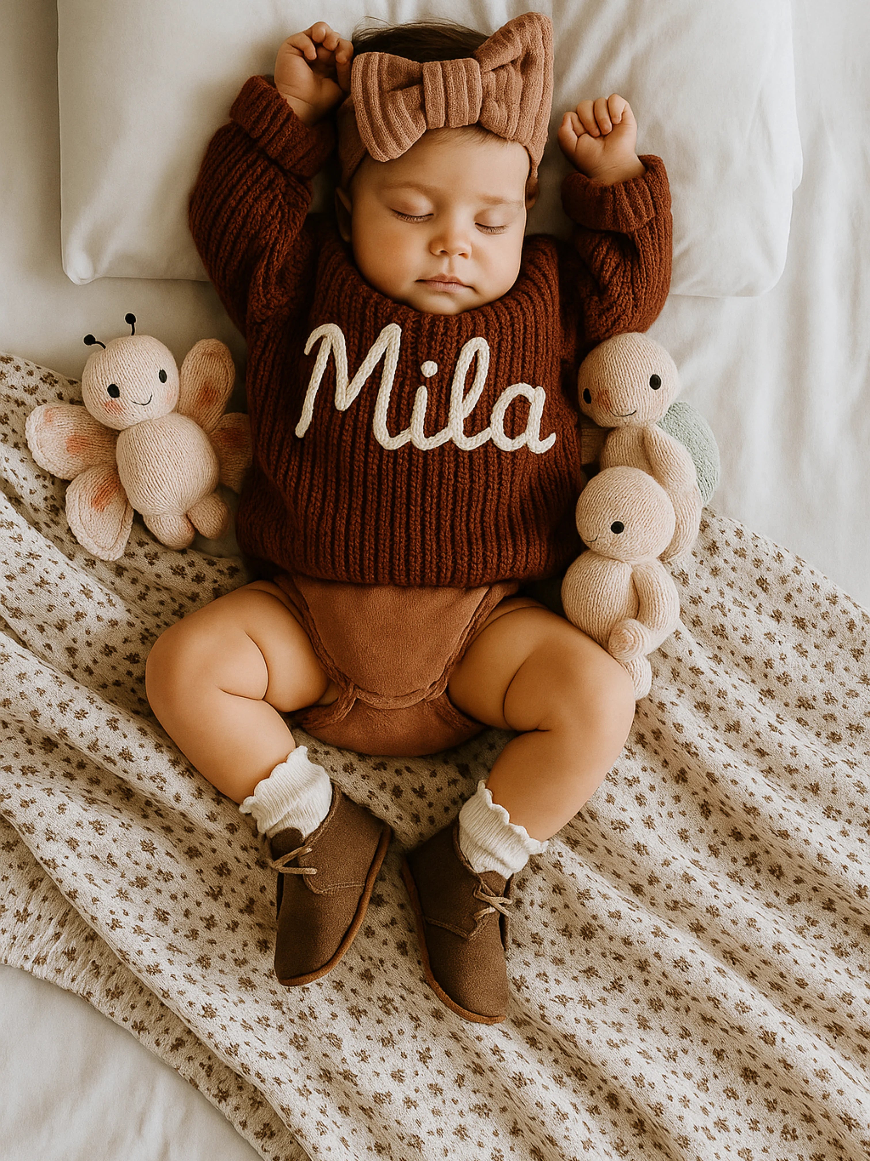 Pull bébé brodé tricoté à la main 100% coton