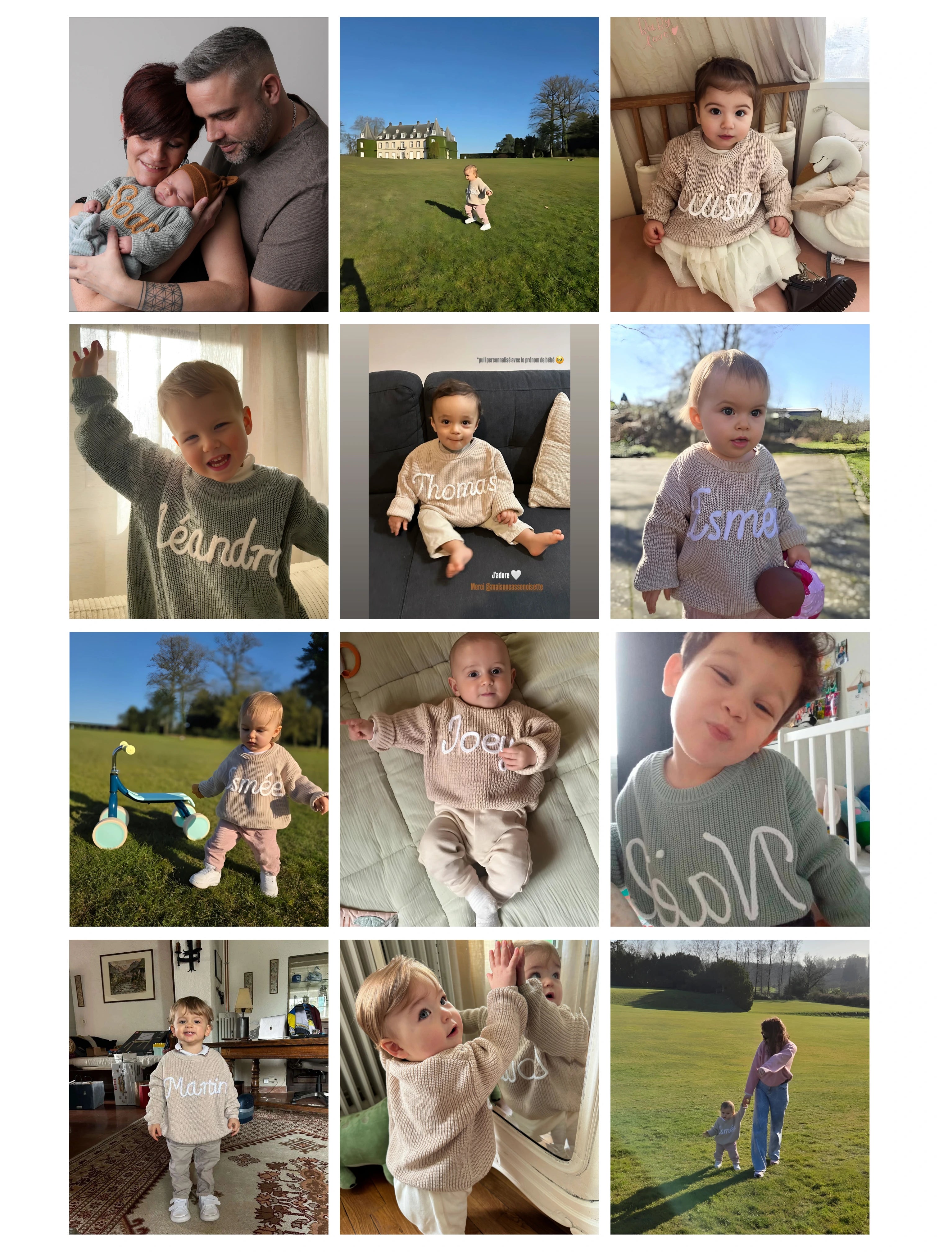 Pull bébé brodé tricoté à la main 100% coton