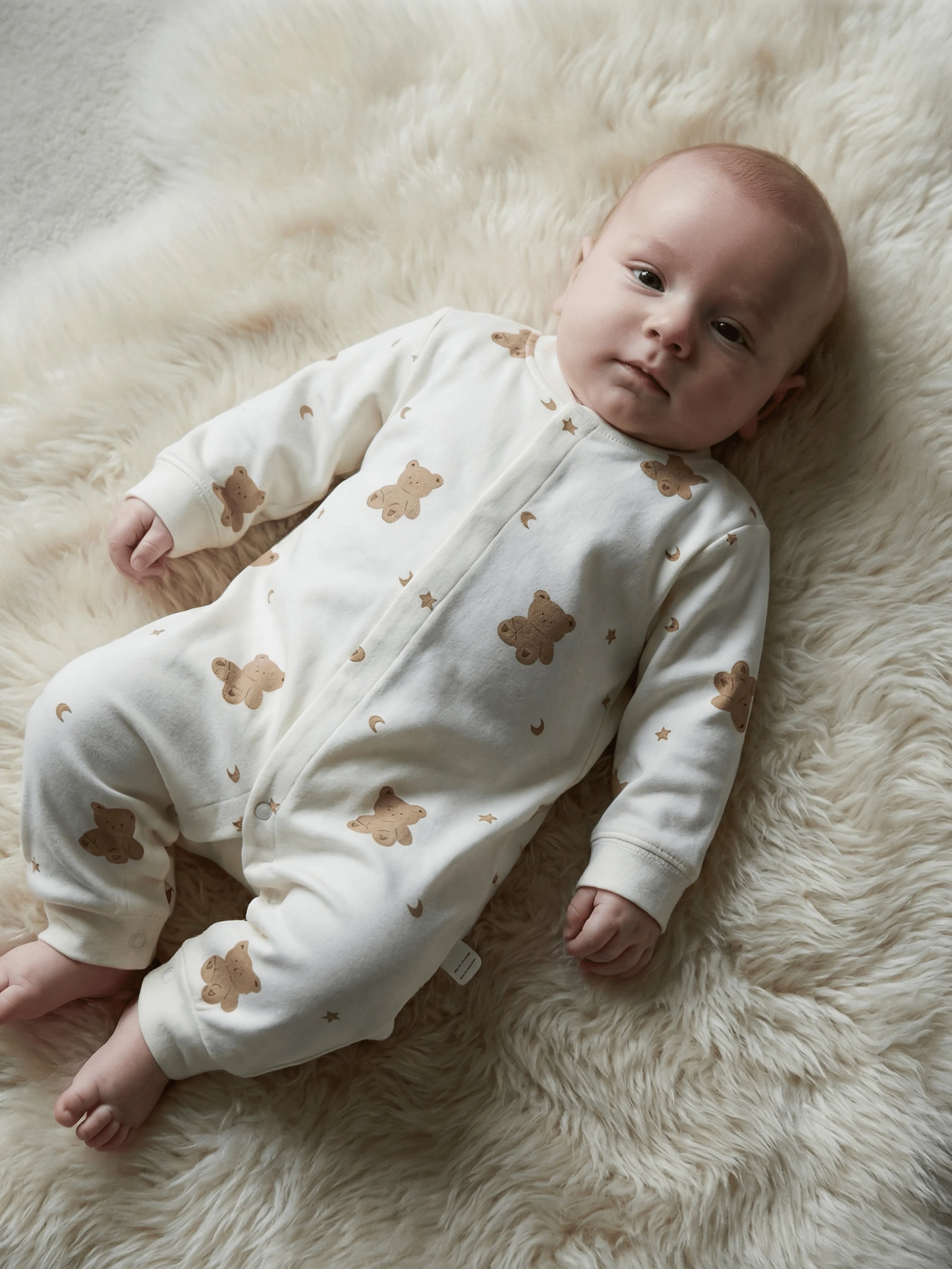 Douceur Écrue & Motifs Rêveurs | Le Pyjama 1 Pièce Oursons & Étoiles en Coton Doux