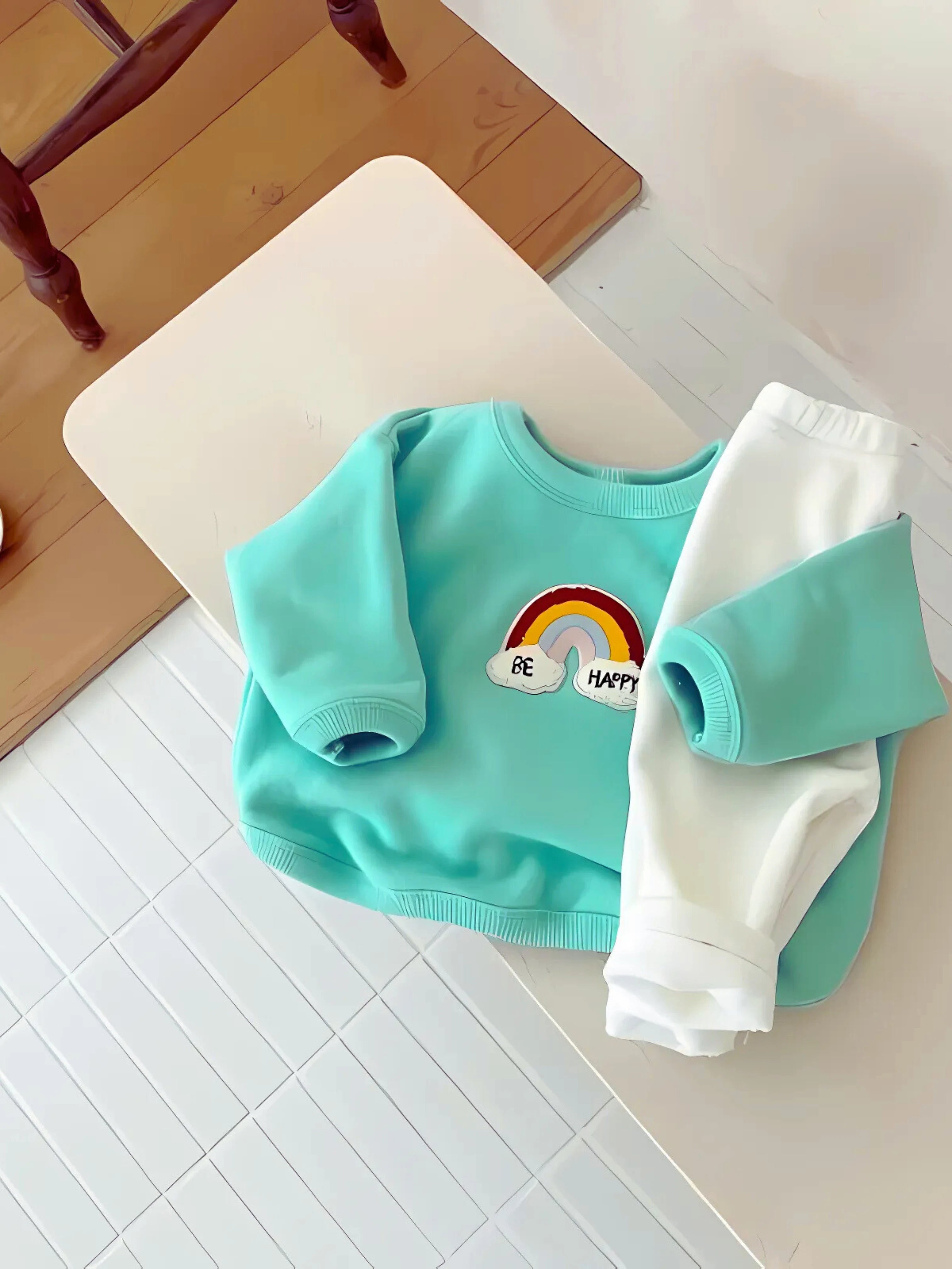 Bonne Humeur & Tenue Confort au Quotidien | L'Ensemble Sweat & Pantalon Motif Arc-en-Ciel "Be Happy"