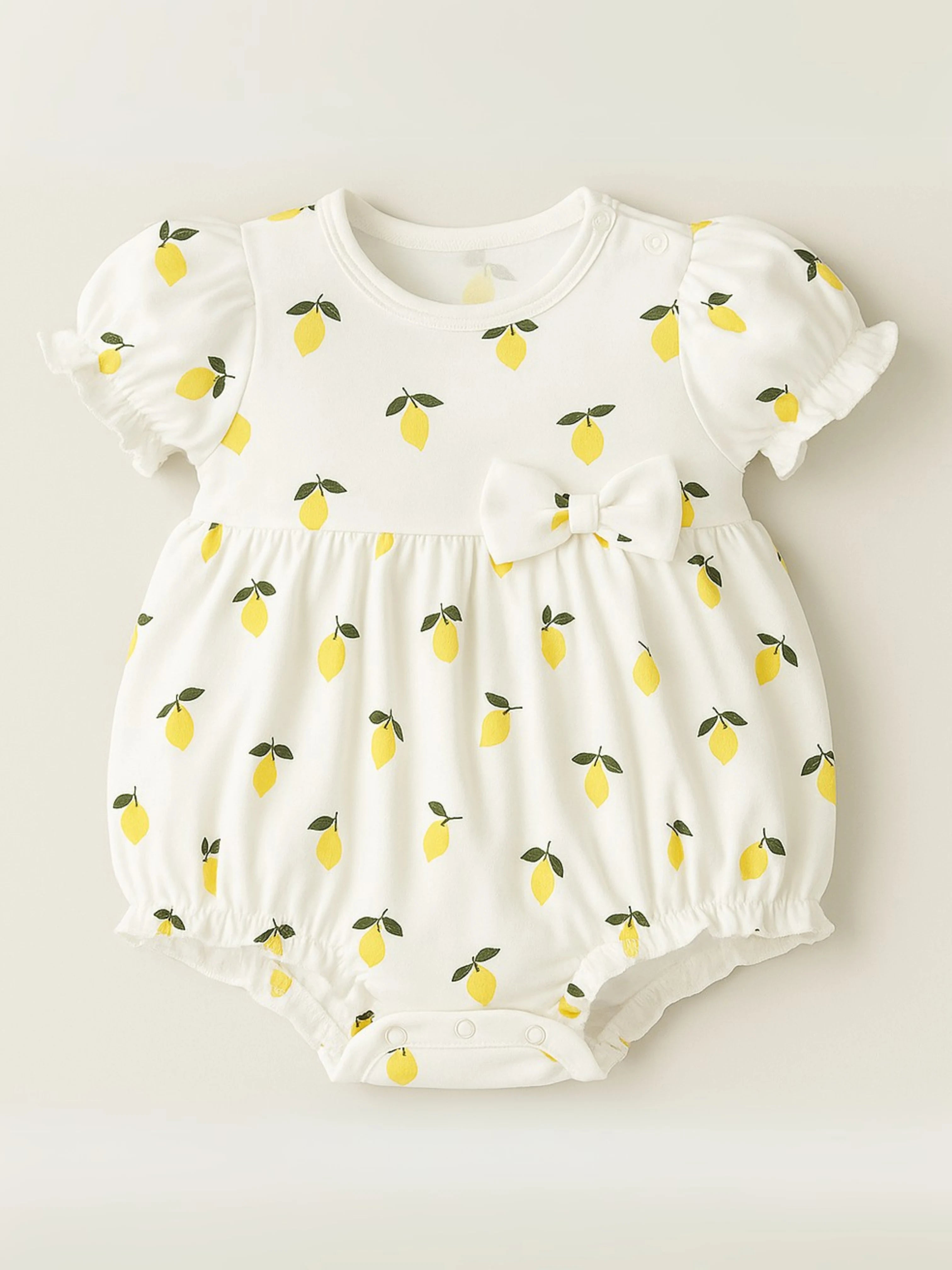 Fraîcheur d’Été & Confort Naturel  - La Barboteuse Petits Citrons En Coton Biologique Oeko-Tex®