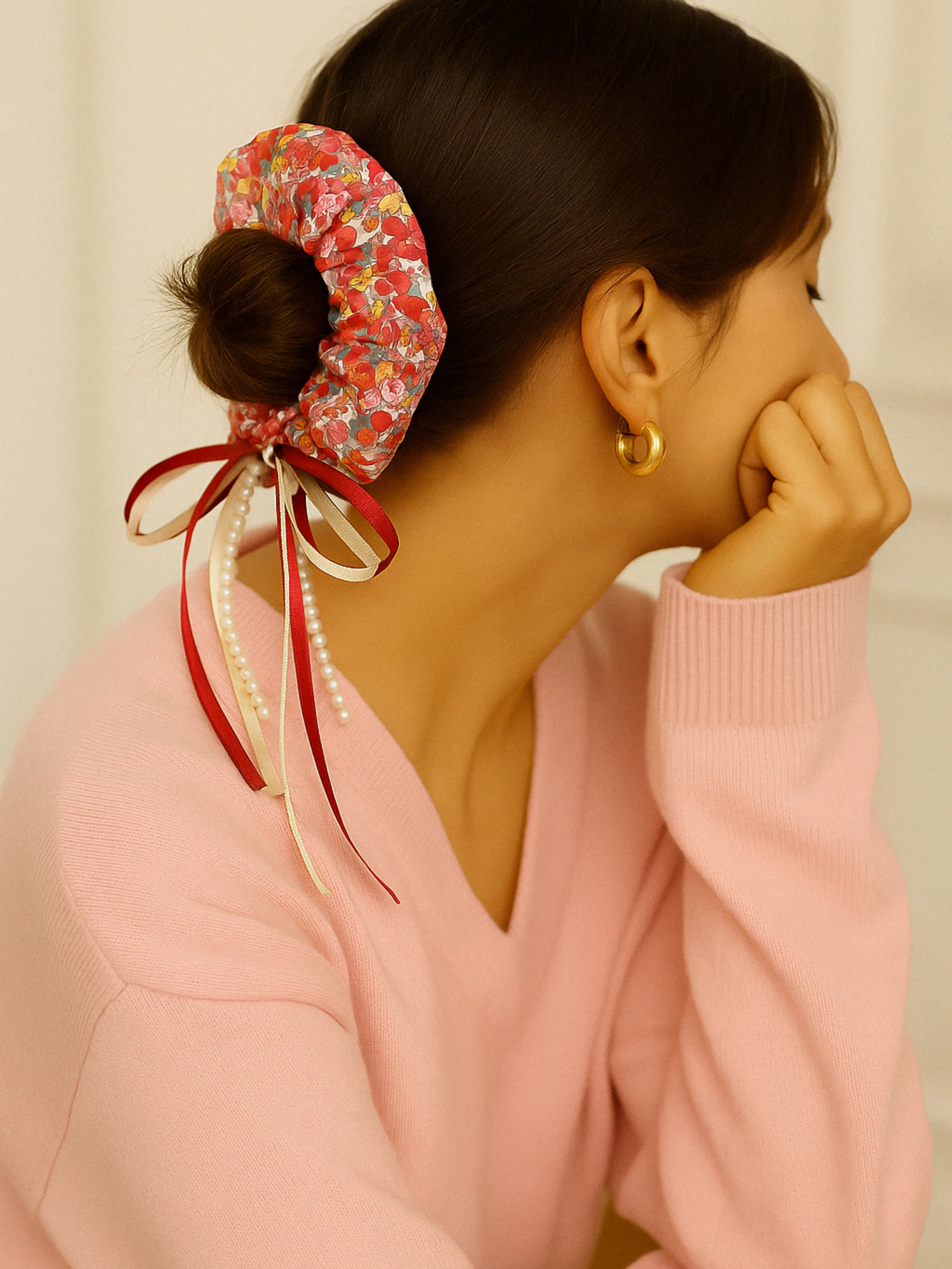 Mélodie - Chouchou cheveux fleuris et rubans