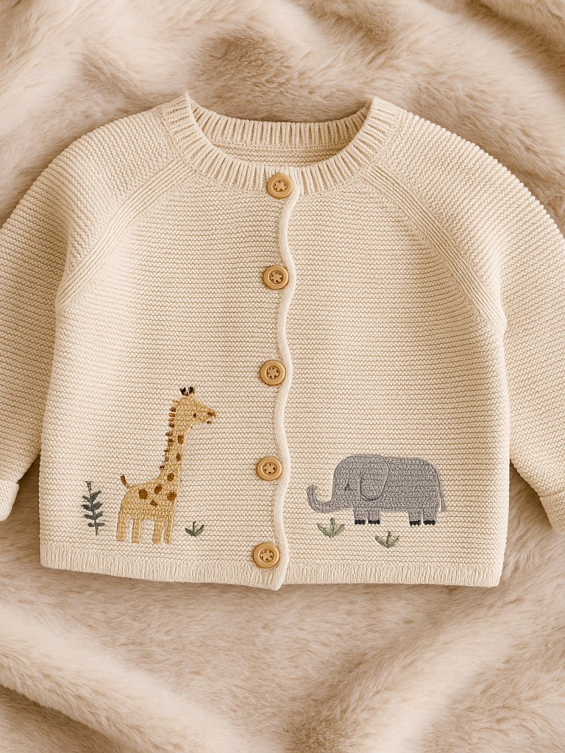 Gilet bébé en maille avec animaux – Girafe et éléphant brodés