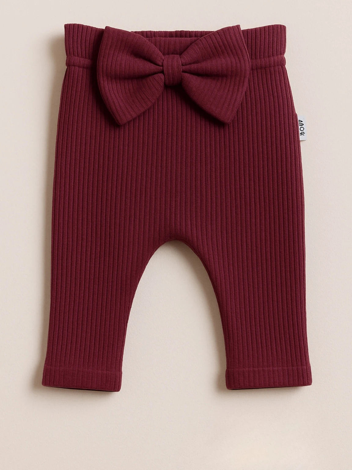 Legging bébé côtelé bordeaux avec grand nœud Oeko-Tex®