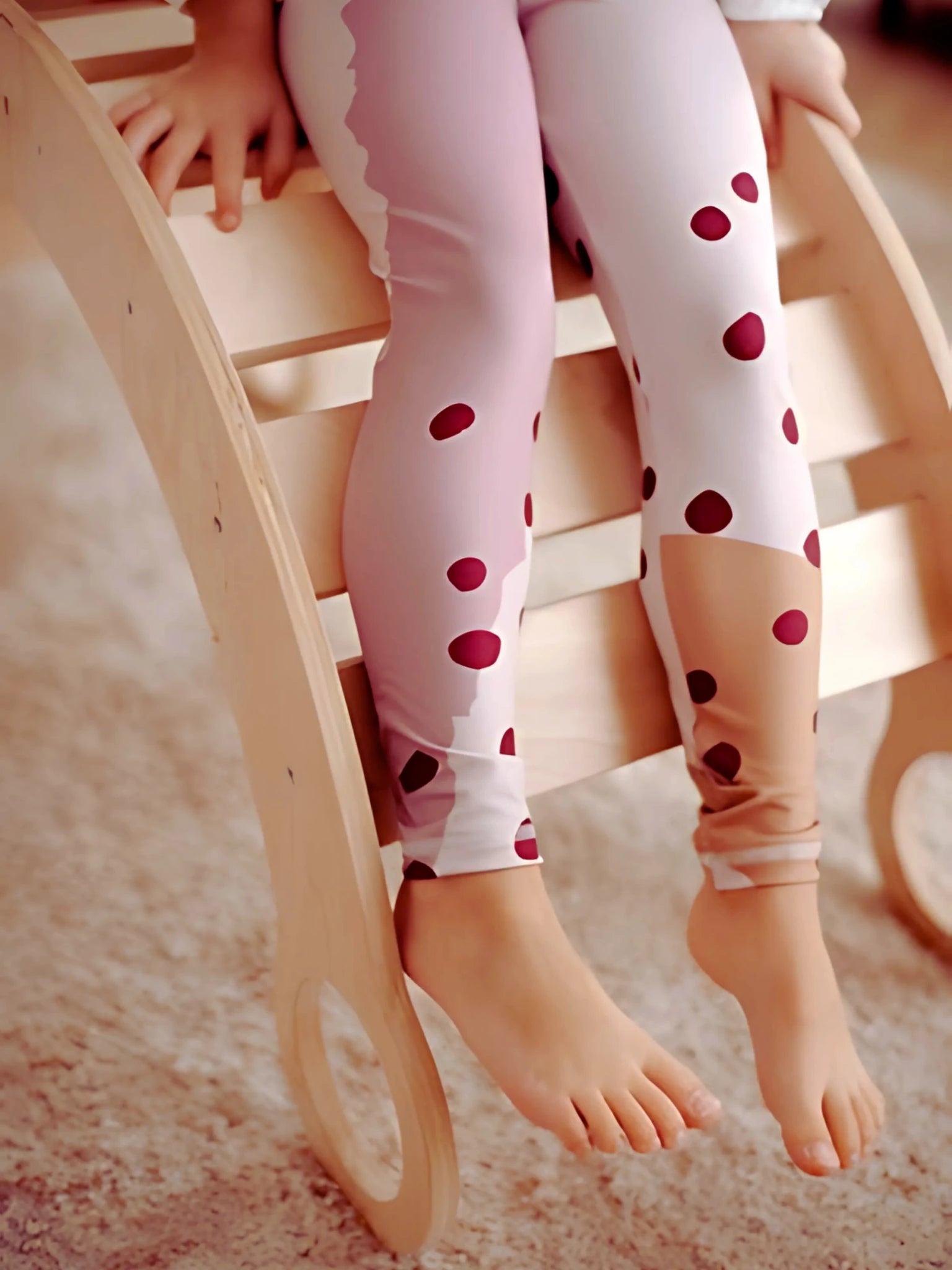Legging enfant rose pastel à pois bordeaux (stretch Oeko-Tex®)