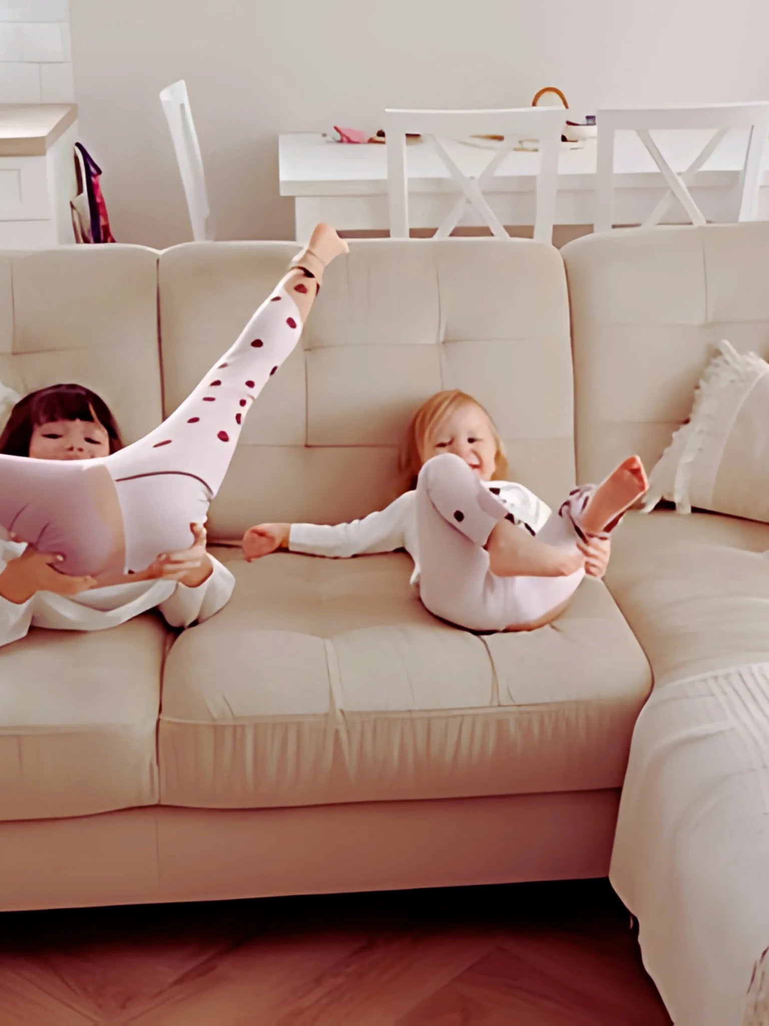 Legging enfant rose pastel à pois bordeaux (stretch Oeko-Tex®)