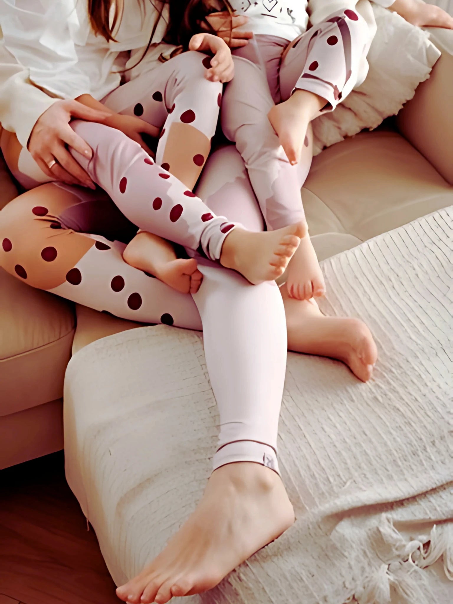 Legging enfant rose pastel à pois bordeaux (stretch Oeko-Tex®)