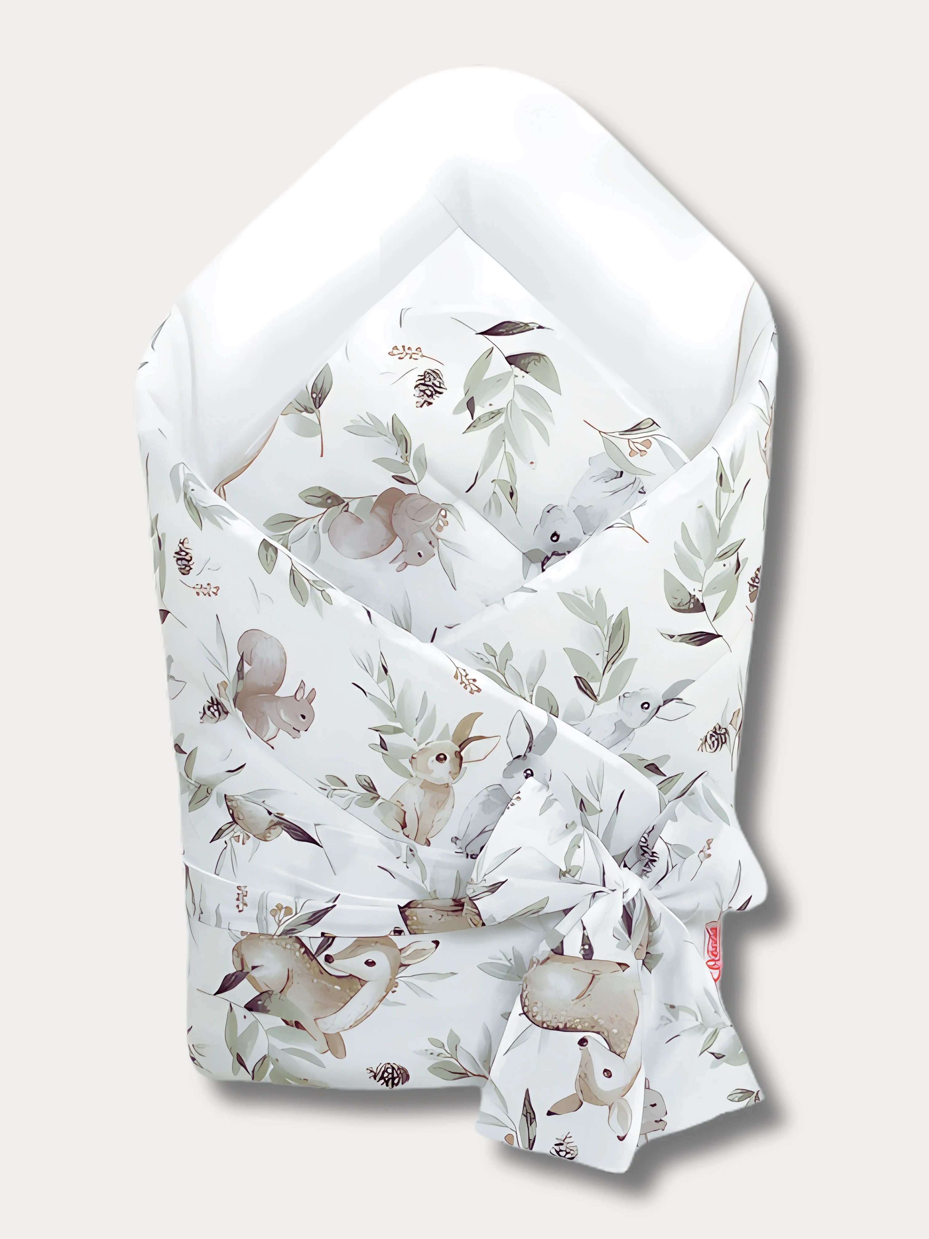 Nid d’ange bébé blanc motif forêt avec animaux sauvages, en coton certifié Oeko-Tex®, fabrication artisanale