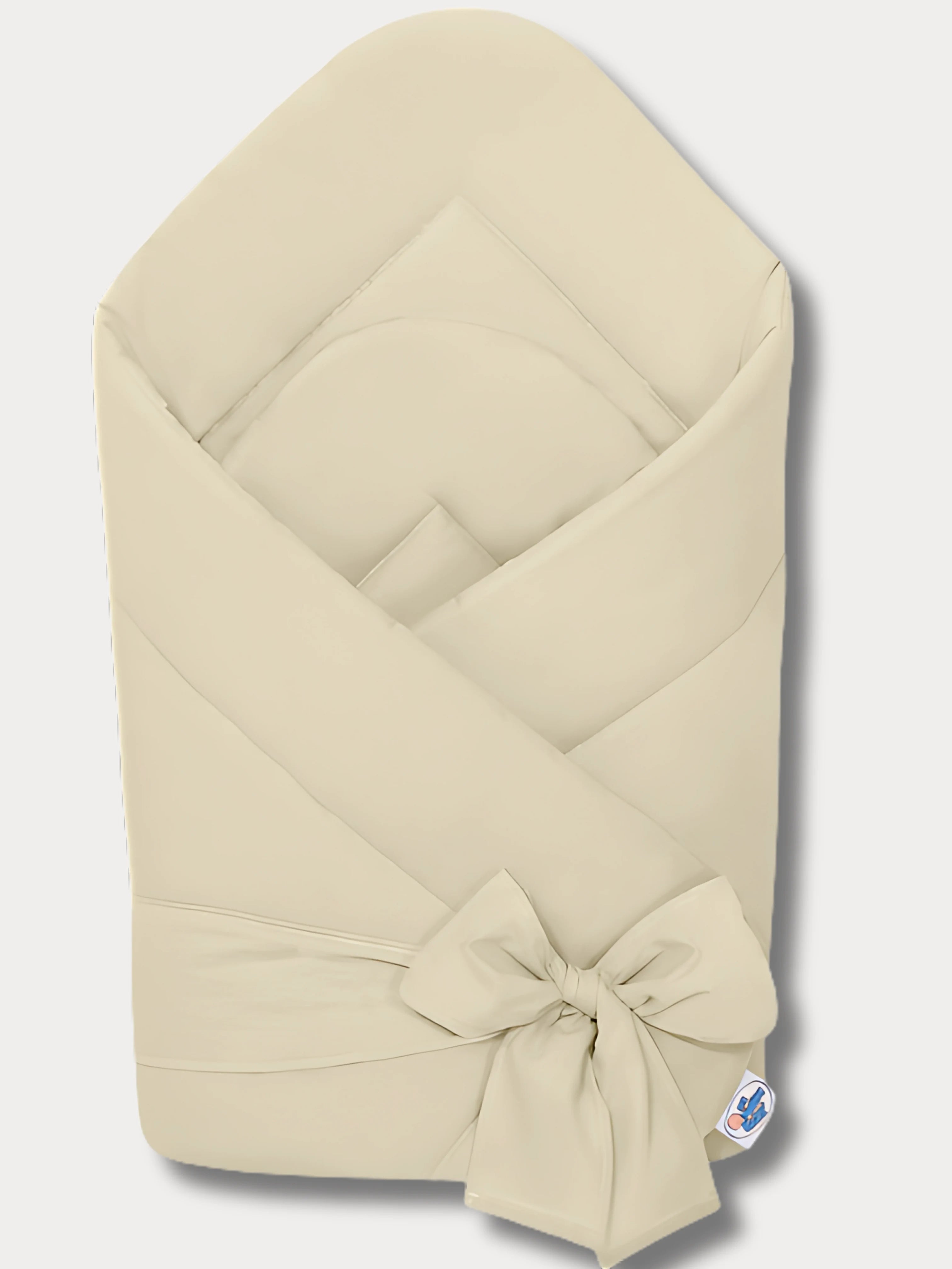 Nid d’ange beige sable pour bébé en coton certifié Oeko-Tex, fait main et rembourré, avec ruban à nouer.