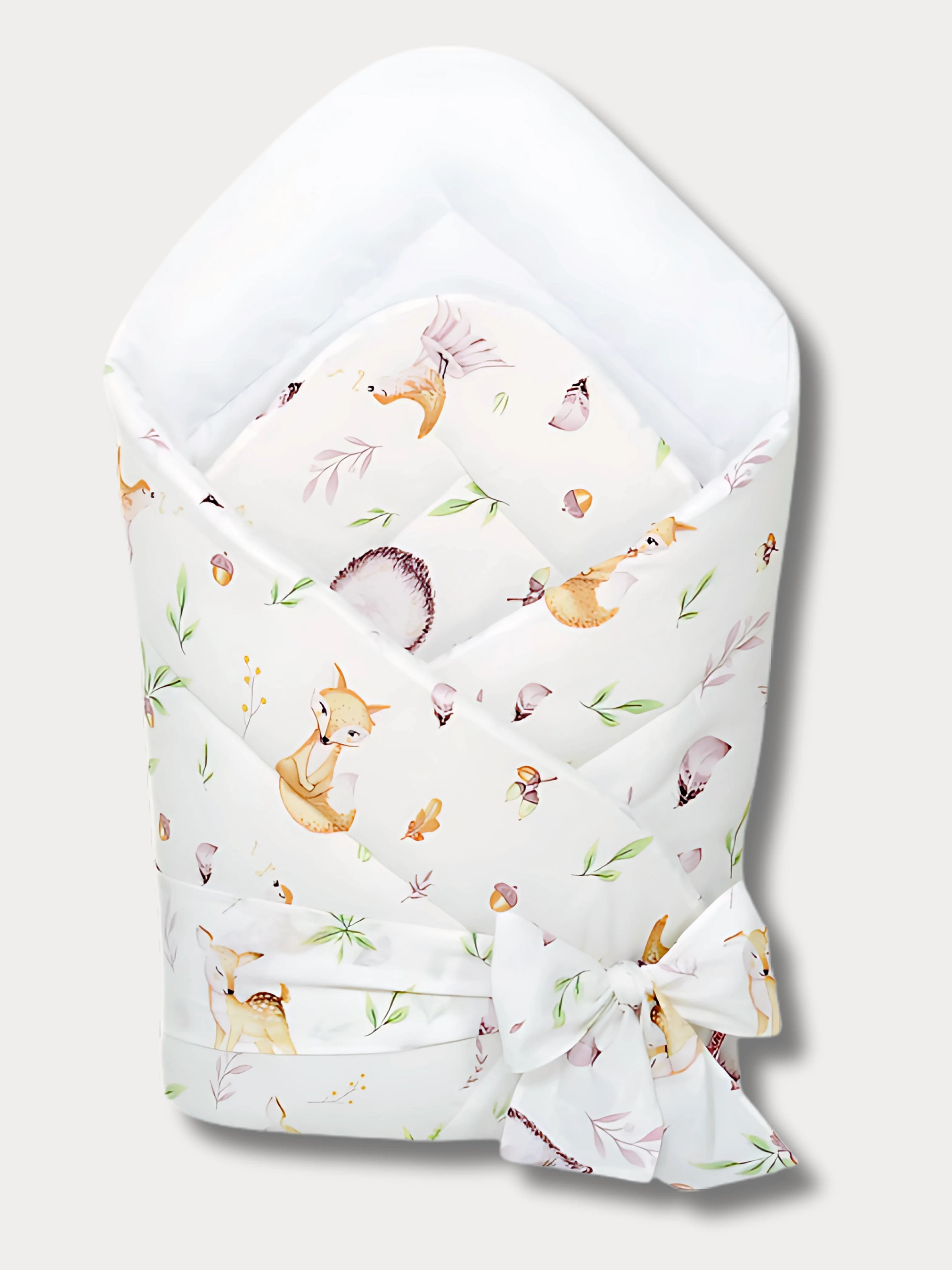 Nid d’ange bébé doux et moelleux, motifs renard, biche, hérisson et feuillages, fabriqué à la main en coton certifié Oeko-Tex®