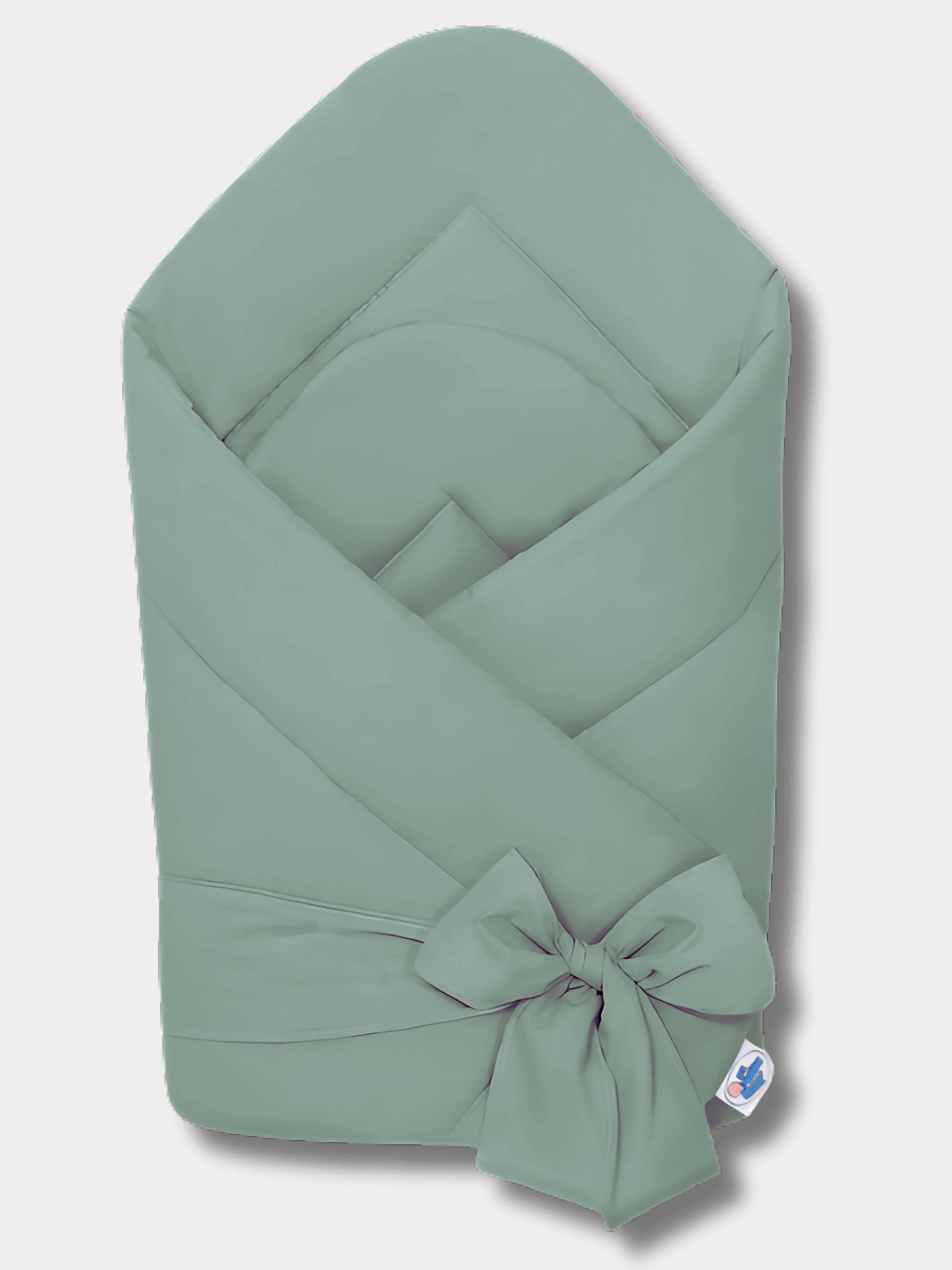 Nid d’ange pour bébé en coton vert sauge uni, avec lien à nouer, fabrication main certifiée Oeko-Tex®
