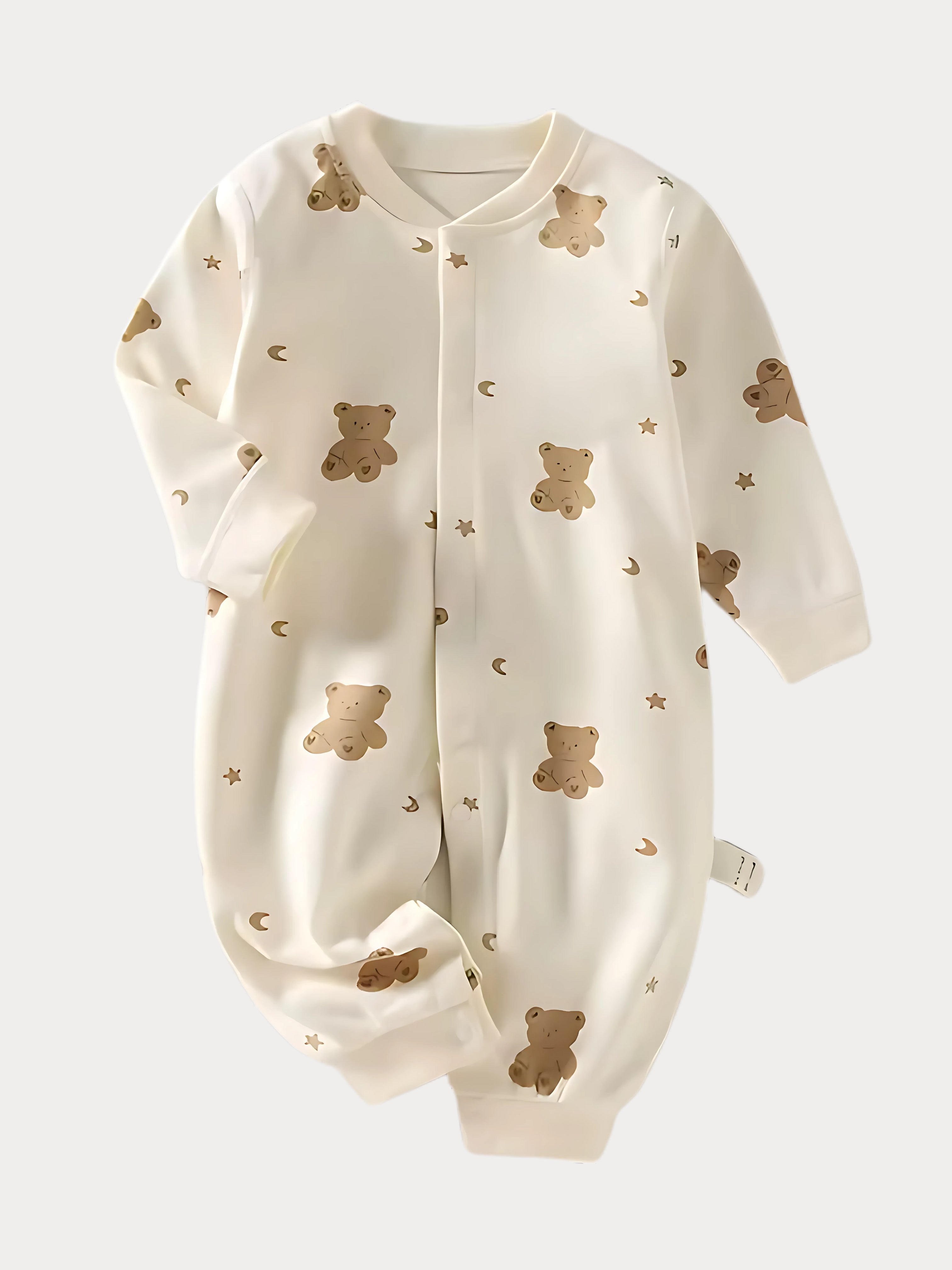 Douceur Écrue & Motifs Rêveurs | Le Pyjama 1 Pièce Oursons & Étoiles en Coton Doux
