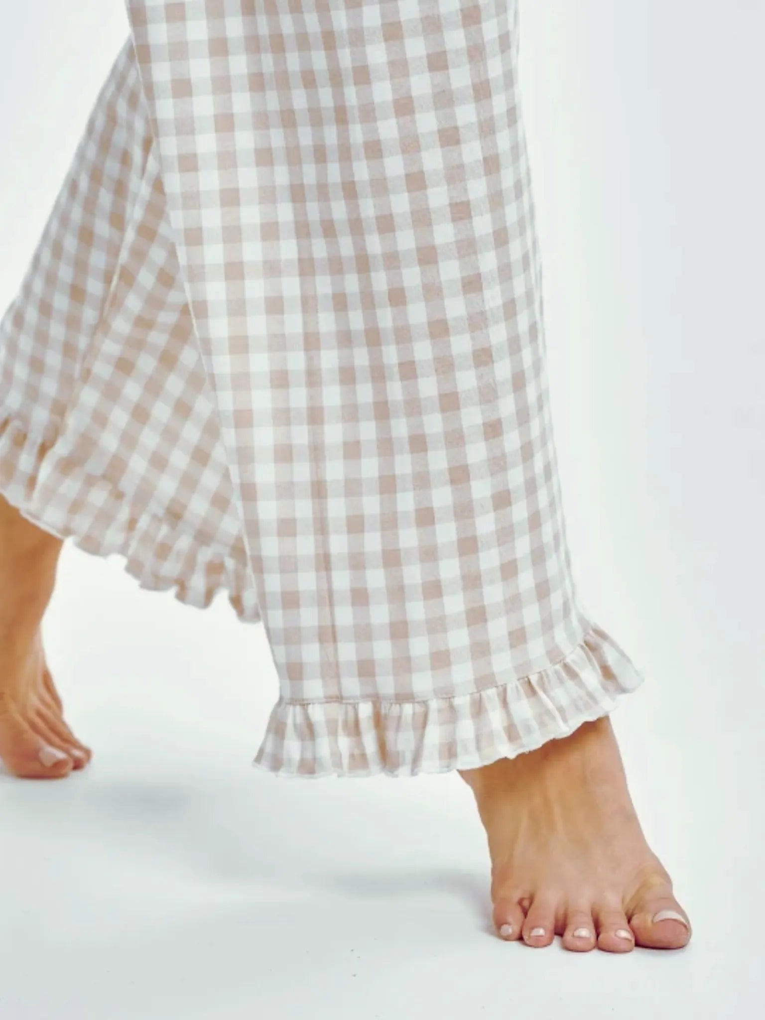 Pyjama femme à carreaux beige en coton Oeko-Tex® | Confort pour la nuit