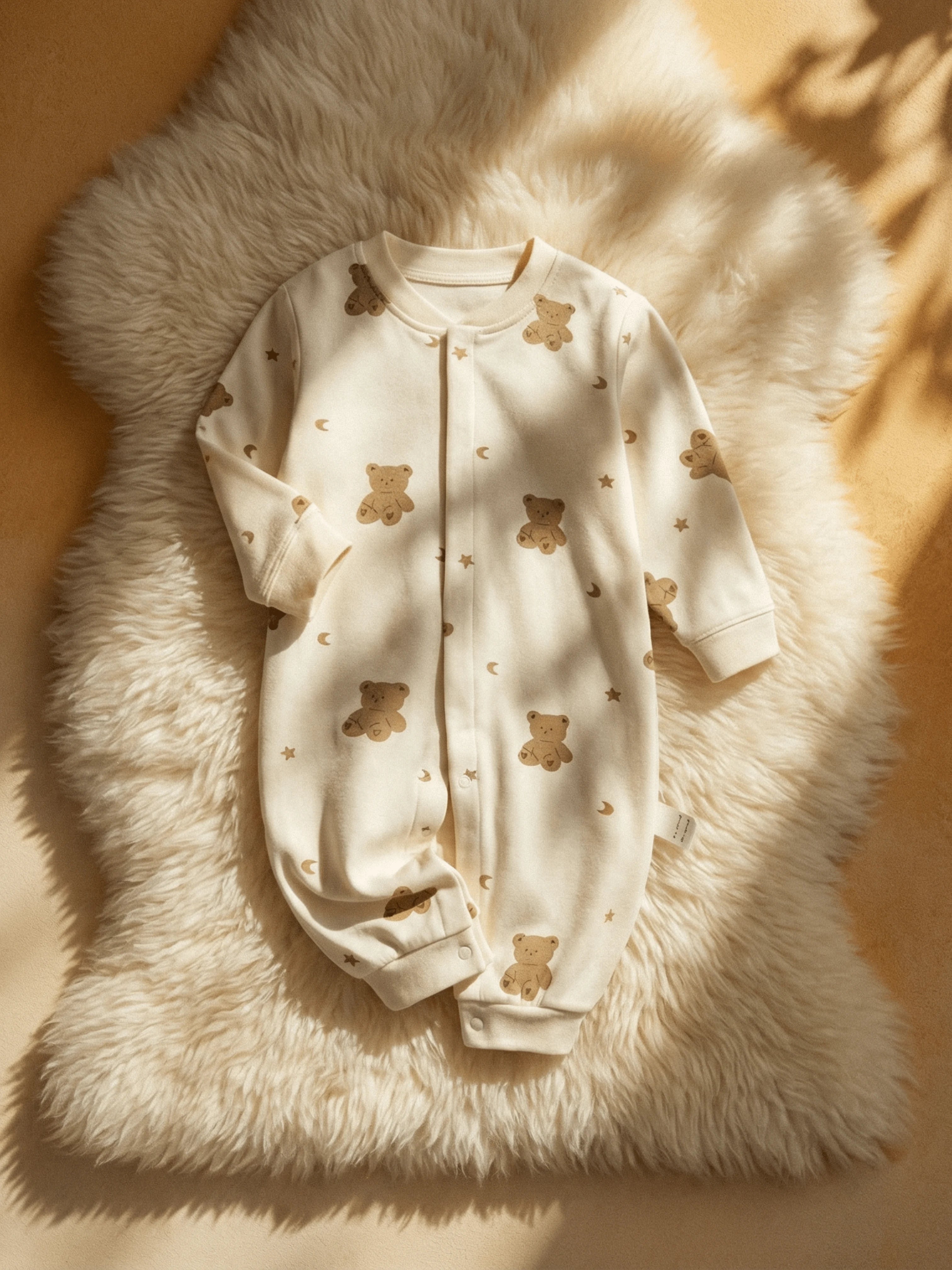 Douceur Écrue & Motifs Rêveurs | Le Pyjama 1 Pièce Oursons & Étoiles en Coton Doux