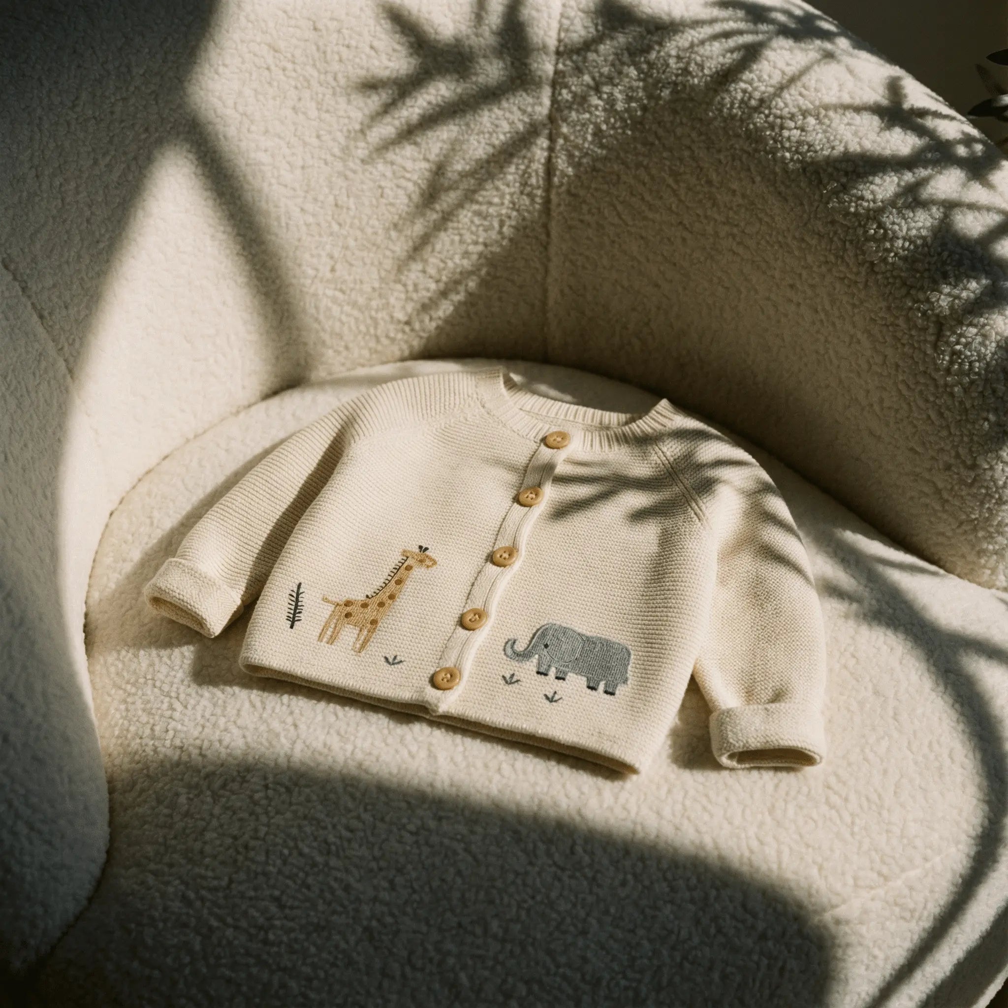 Gilet bébé en maille avec animaux – Girafe et éléphant brodés