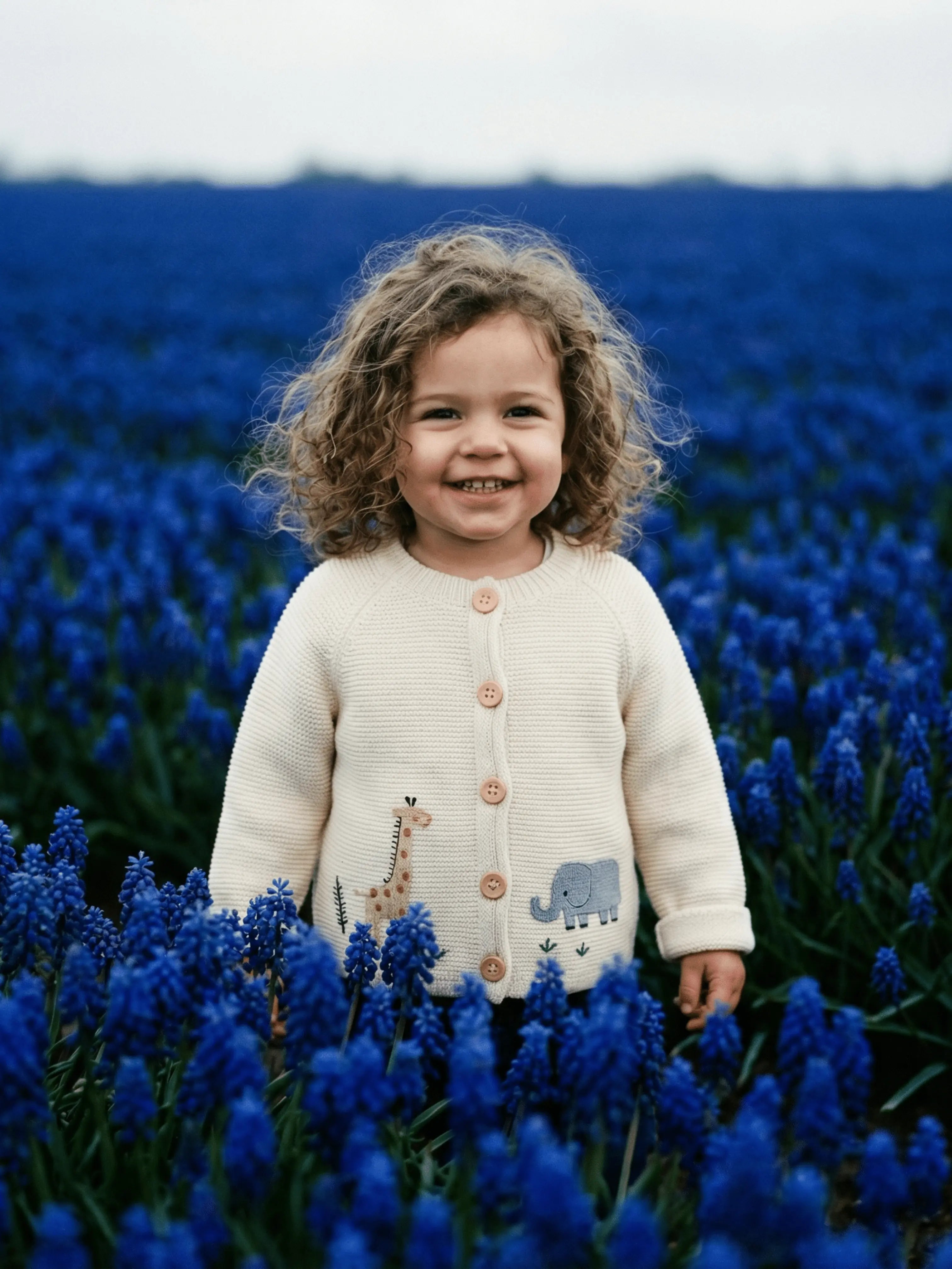 Gilet bébé en maille avec animaux – Girafe et éléphant brodés